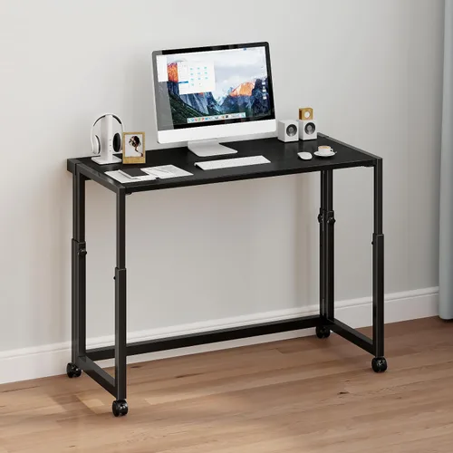 Vista 7 de JSB Escritorio plegable ajustable de 33.2 pulgadas para espacios pequeños, mesa portátil móvil para computadora portátil con ruedas, escritorio Negro
