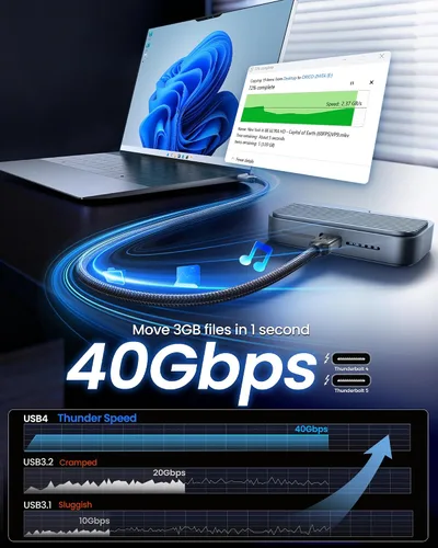 Vista 3 de Silkland Cable USB 4 para Thunderbolt 4 de 1 pie, transferencia de datos de 40 Gbps, carga rápida PD3.1 de 240 W, 8K a 60 Hz, cable de datos USB C