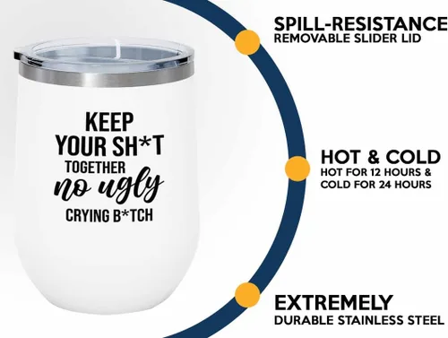 Vista 3 de Bride Proposal White Edition Vaso de vino de 12 onzas – No Ugly Crying – Regalo conmovedor para ceremonia de boda, despedida de soltera de hermana