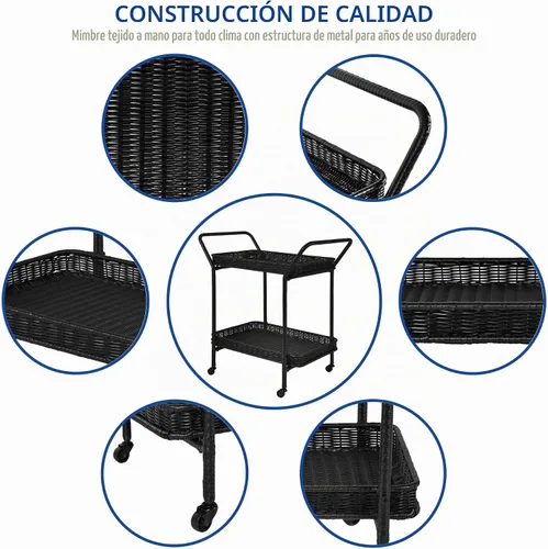 Vista 5 de Jeco Carrito de mimbre para patio en negro