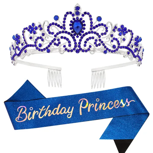 Vista 8 de VELSCRUN Tiaras de coronas de princesa de cumpleaños, banda de cumpleaños para niñas, decoraciones de feliz cumpleaños/accesorios para mujer Rosa