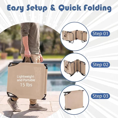 Vista 6 de Goplus Silla bronceadora, silla de playa plegable con orificio para la cara, almohada extraíble, capacidad de 350 libras, correa de transporte