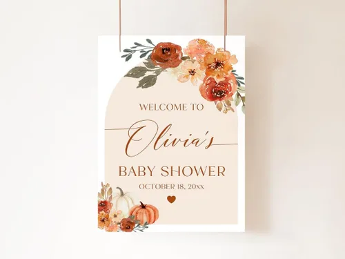 Vista 8 de Cartel de bienvenida de baby shower, cartel de bienvenida editable con texto en inglés "It's a Girl Woodland", letrero de bienvenida de baby shower