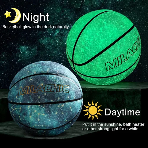 Vista 2 de Balón de baloncesto personalizado, que brilla en la oscuridad, regalo de baloncesto personalizado tamaño 7 (29.5"), tamaño 6 (28.5"), tamaño 5 Azul
