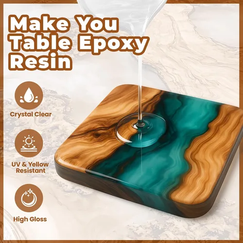 Vista 2 de LEEYA RESIN Kit de resina epoxi con bombas de 1 galón, resina epoxi transparente para mesa, ultra brillante, autonivelante resina epoxica para mesa