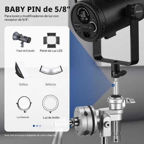 Vista 3 de NEEWER Adaptador de pasador junior a bebé, 1-1/8"/28mm macho junior a 5/8"/16mm adaptador de soporte de perno para soporte C, soporte de luz
