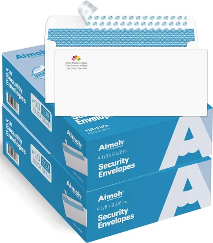 Vista 7 de Aimoh 100#10 Sobres autoadhesivos tintados de seguridad impresos personalizados, personalizados con logotipo y dirección/dirección de devolución