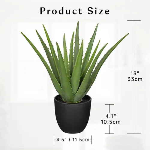 Vista 3 de GnFlus Plantas suculentas falsas de aloe vera de 13 pulgadas, suculentas artificiales grandes con maceta negra, planta de aloe sintético en maceta