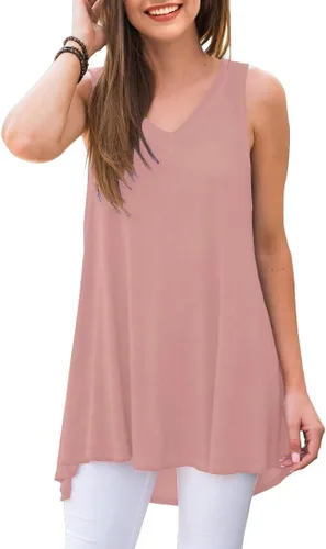 Vista 16 de AWULIFFAN - Blusa de verano sin mangas con cuello en V, túnica, top, para mujer 01 Negro