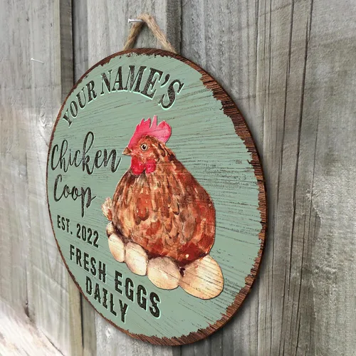 Vista 7 de Letrero de madera de gallinero personalizado para gallinero, diseño de granja esponjosa, varios tamaños, nombre personalizado, título y cita