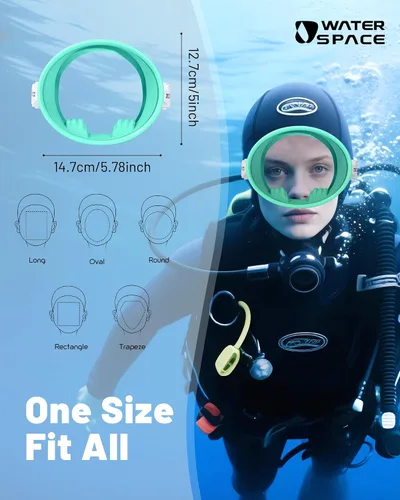 Vista 6 de Water Space Diving Mask for Youth Adults Men Women Oval Tempered Glass Lens 180° Clear View Snorkeling Swimming