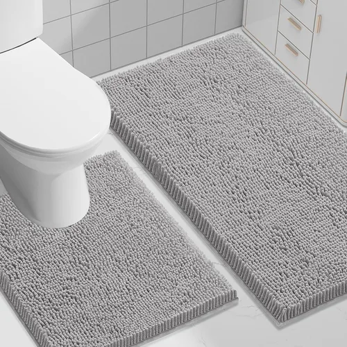 Vista 134 de Juego de alfombras de baño Smiry de 2 piezas, suave alfombra absorbente de chenilla y juego de alfombra en forma de U para inodoro, alfombra de baño