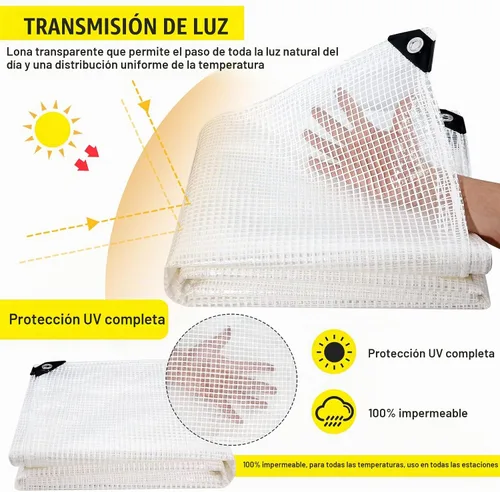 Vista 4 de Lona transparente para invernadero resistente de 14 Mil, cubierta impermeable transparente, lona de poliéster con ojales resistente a los rayos UV
