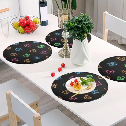 Vista 6 de Neon Cute Faces Black Round Table Placemats, Non Slip Washable Placemats Non Slip for Kitchen Table one sizex6