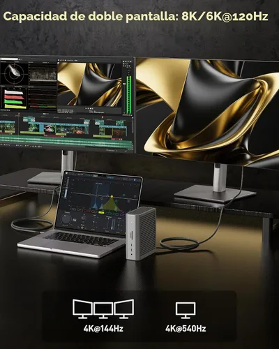 Vista 3 de Maxonar Cable Thunderbolt 5 de 1 pie de 80 Gbps, aumento de ancho de banda de hasta 120 Gbps, potencia de 240 W, pantalla dual de 8 K, compatible
