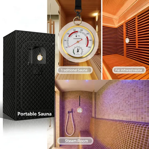 Vista 8 de Combo de termómetro de sauna Fahrenheit e higrómetro con soporte de cordón, termómetro colgante para sala de sauna, sauna de vapor portátil, rango