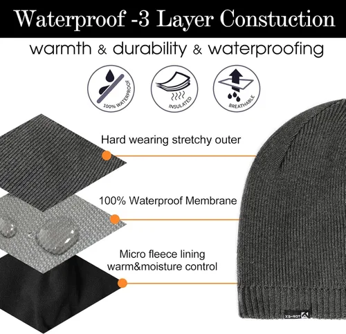 Vista 3 de TOP-EX LXLXXL - Gorro de lana merino impermeable con forro polar para todo tipo de clima invierno cálido