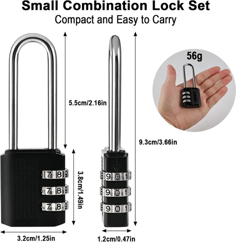 Vista 2 de Faburo - Paquete de 4 candados de combinación pequeña de grillete largo de 2.2 pulgadas Padlock Combination with 3 Digit Codes, Resettable Luggage