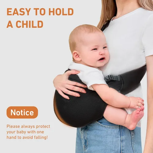 Vista 6 de Portabebés para recién nacidos a niños pequeños, portabebés de malla, ligero y transpirable, portabebés de verano, portabebés, talla única (negro)