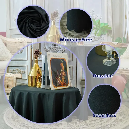 Vista 7 de JYFLZQ Mantel redondo negro de 70 pulgadas para mesas de 4 pies, lavable a máquina, duradero, tela de poliéster gruesa, para fiestas, banquetes
