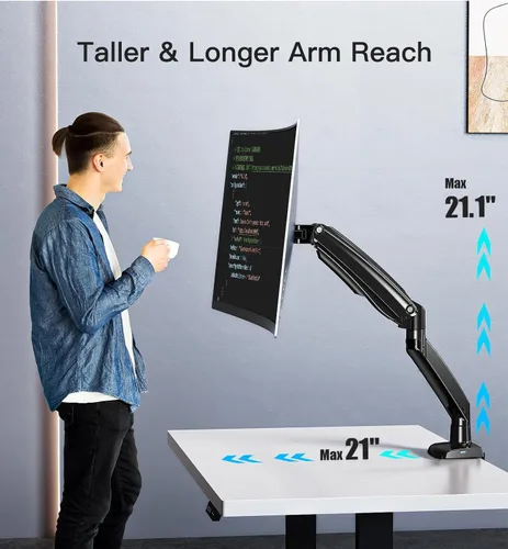 Vista 5 de HUANUO Brazo de Monitor de Servicio Pesado para Pantallas Ultra Anchas/Curvas de 49 Pulgadas, Montura de Monitor Ajustable de Movimiento Completo