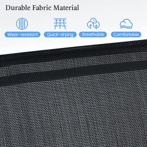 Vista 8 de Tangkula Juego de 2 sillas plegables para patio, sillas de comedor de tela para exteriores con respaldo alto y reposabrazos, marco de metal Negro