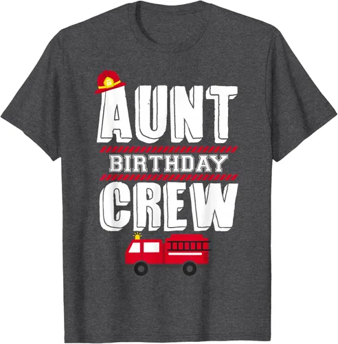 Vista 37 de Aunt Birthday Crew Fire Truck Fireman - Camiseta para fiesta de acogida, Negro, S