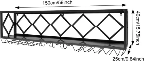 Vista 2 de Estante pesado para vino montado en la pared, soporte de doble capa para copas de vino de 59.06 pulgadas, estante colgante de metal industrial