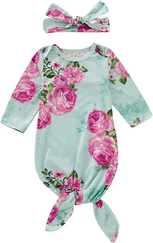 Vista 12 de Camisones florales para bebés recién nacidas niñas con diadema, ropa de dormir, mamelucos, sacos de dormir, conjuntos Navidad y carta