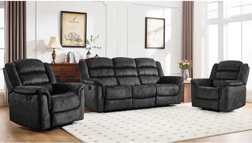 Vista 10 de EBELLO - Silla reclinable manual, sofá reclinable de tela suave con apoyabrazos y respaldo acolchado para sala de estar, dormitorio, color marrón