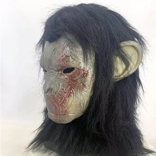 Vista 3 de HENGYUTOYMASK Máscaras de látex realistas de chimpancé máscara de gorila de Halloween, disfraz de cabeza de mono para adultos, máscara de látex