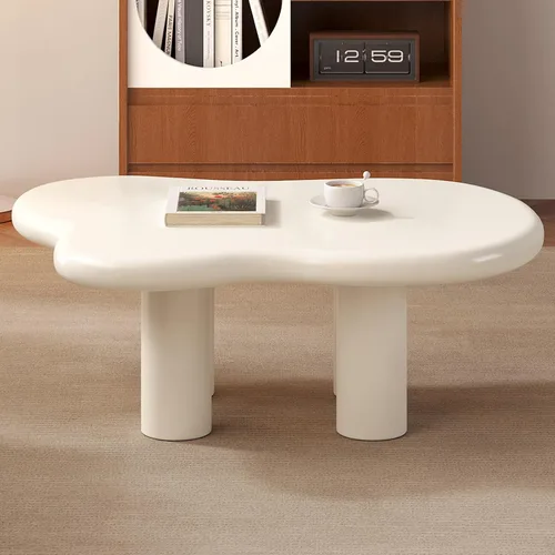 Vista 7 de Mesa de centro en forma de nube de 35.43 pulgadas, moderna mesa de centro blanca con borde redondo con 4 patas de soporte resistentes y mesa de 2.28