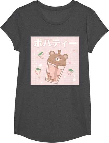 Vista 37 de Camiseta estética Kawaii con diseño de oso lindo y té con leche burbuja, talla S Blanco