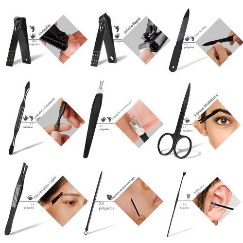 Vista 6 de HANTEKAS Juego de Manicura 9 en 1 de Acero Inoxidable, Cortaúñas Tijeras Kit de Herramientas de Pedicura - Kit de Aseo Portátil de Viaje para Azul