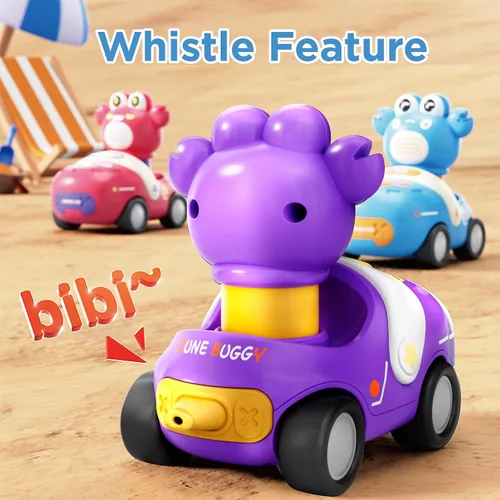 Vista 3 de iPlay, iLearn Press to Go - Juego de juguetes de cangrejo para niños pequeños de 1 a 3 años, coches de carreras de fricción para bebés, juego