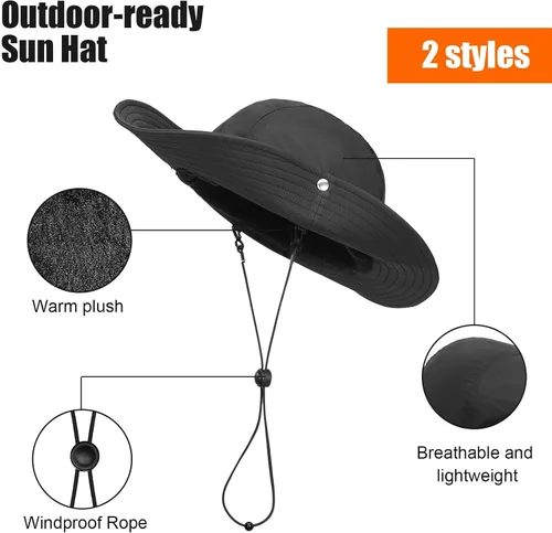 Vista 6 de Rain Hat for Women Waterproof Winter Bucket Hat Wide Brim Warm Fleece Lined Bucket Rain Hat UV Protection UPF 50+ Sun Hat Safari Hat for Fishing
