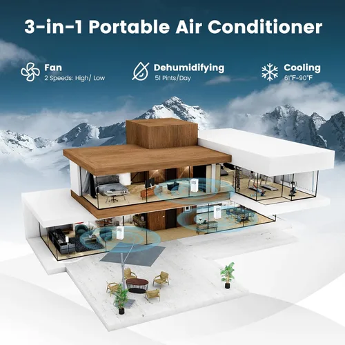 Vista 3 de KOTEK Aire acondicionado portátil para habitación de hasta 350 pies cuadrados, unidad de CA 3 en 1 de 10000 BTU para dormitorio