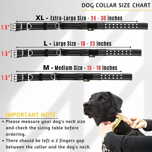 Vista 2 de ADITYNA Collar de perro resistente para perros extragrandes, collar negro reflectante XL con asa para entrenar y caminar, ancho, grueso, táctico