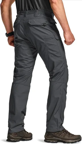 Vista 2 de CQR Pantalones tácticos elásticos para hombre, pantalones de carga resistentes al agua de tela ripstop, pantalones ligeros para uso diario