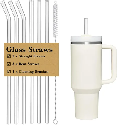 Vista 9 de Popote de Repuesto Compatible con Vasos Stanley de 40 oz, 4 Piezas Popotes Reutilizables con Cepillo de Limpieza, Popote Largo de Vidrio para Azul