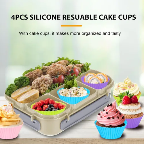 Vista 5 de Yumuk Caja Bento para Adultos, Contenedores de Almuerzo para Adultos Hombres Mujeres, 5 Tazas Bento con 4 Compartimentos y Spork y Caja de Salsa, A
