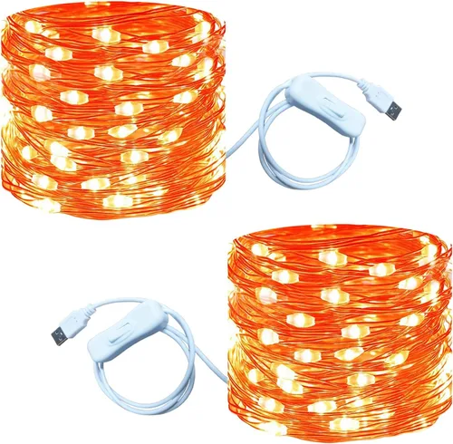 Vista 11 de RUICHEN Guirnalda de luces LED USB de 20 pies con interruptor de encendido/apagado, luces de alambre de cobre impermeables para dormitorio, pared