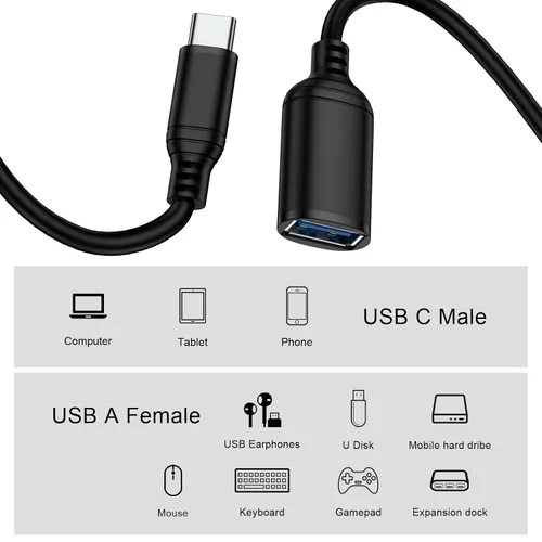 Vista 4 de Cable adaptador USB C a USB A para Samsung Galaxy S26 Ultra S26 S26+ 25 Ultra/FE 24+ S23 S22 S21 A07 A17 A16 A55 A35 A56, paquete de 2 cables OTG