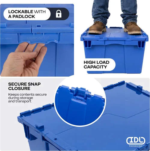 Vista 3 de IDL Packaging Bolsa de plástico industrial de 10 galones con tapas con bisagras, color azul, paquete de 1 – Contenedor grande resistente de 22