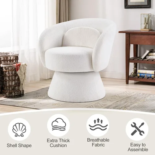 Vista 6 de IOMOR Silla giratoria de tocador con diseño de barril, silla moderna de mediados de siglo para sala de estar, dormitorio, espacios pequeños, silla