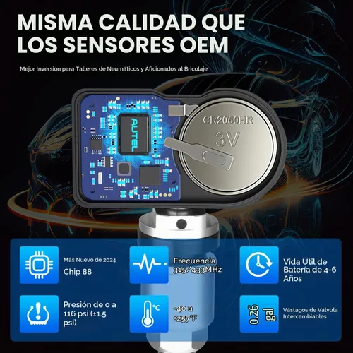 Vista 5 de Autel TPMS Sensores 4 piezas, 2 en 1 315 MHz+433 MHz Sensor universal de presión de neumáticos
