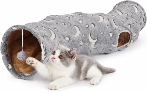 Vista 9 de Túnel Tubo para Gatos con Juguetes de Pelotas de Felpa Plegable Auto-Luminoso Fotoluminiscencia, para Mascotas Pequeñas Conejitos Conejos, Gatitos