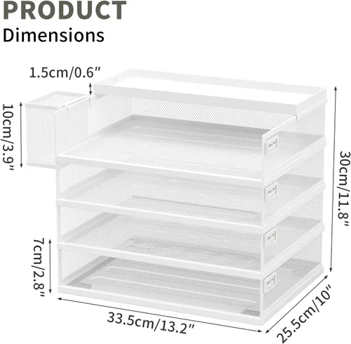 Vista 3 de FANXIYQ Bandejas de Metal Apilables para Cartas, Organizador de Escritorio de 4 Niveles y Bandejas de Papel para Oficina, Bandejas Apilables