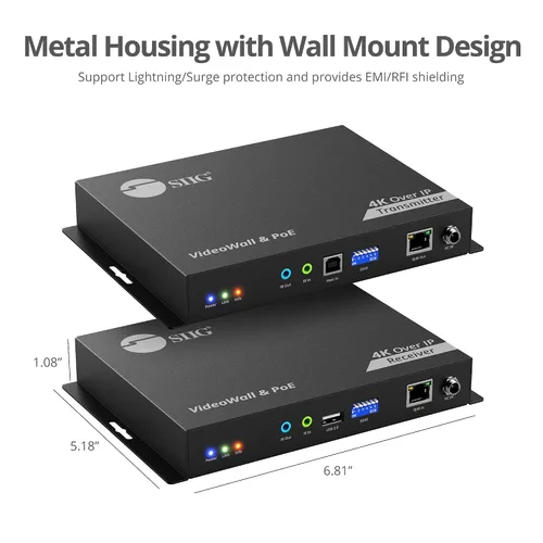 Vista 5 de SIIG Kit de conmutadores de matriz HDMI 4K sobre IP, 4K 60Hz hasta 394FT, extensor KVM USB, control de pared de video, escalable para múltiples