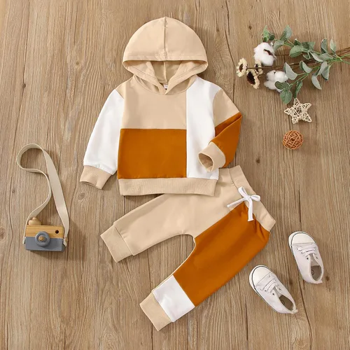 Vista 73 de Ropa de bebé niño 3 6 9 12 18 24M 3T Conjunto de pantalones con capucha patchwork sudadera con capucha pantalones de rayas traje de otoño invierno